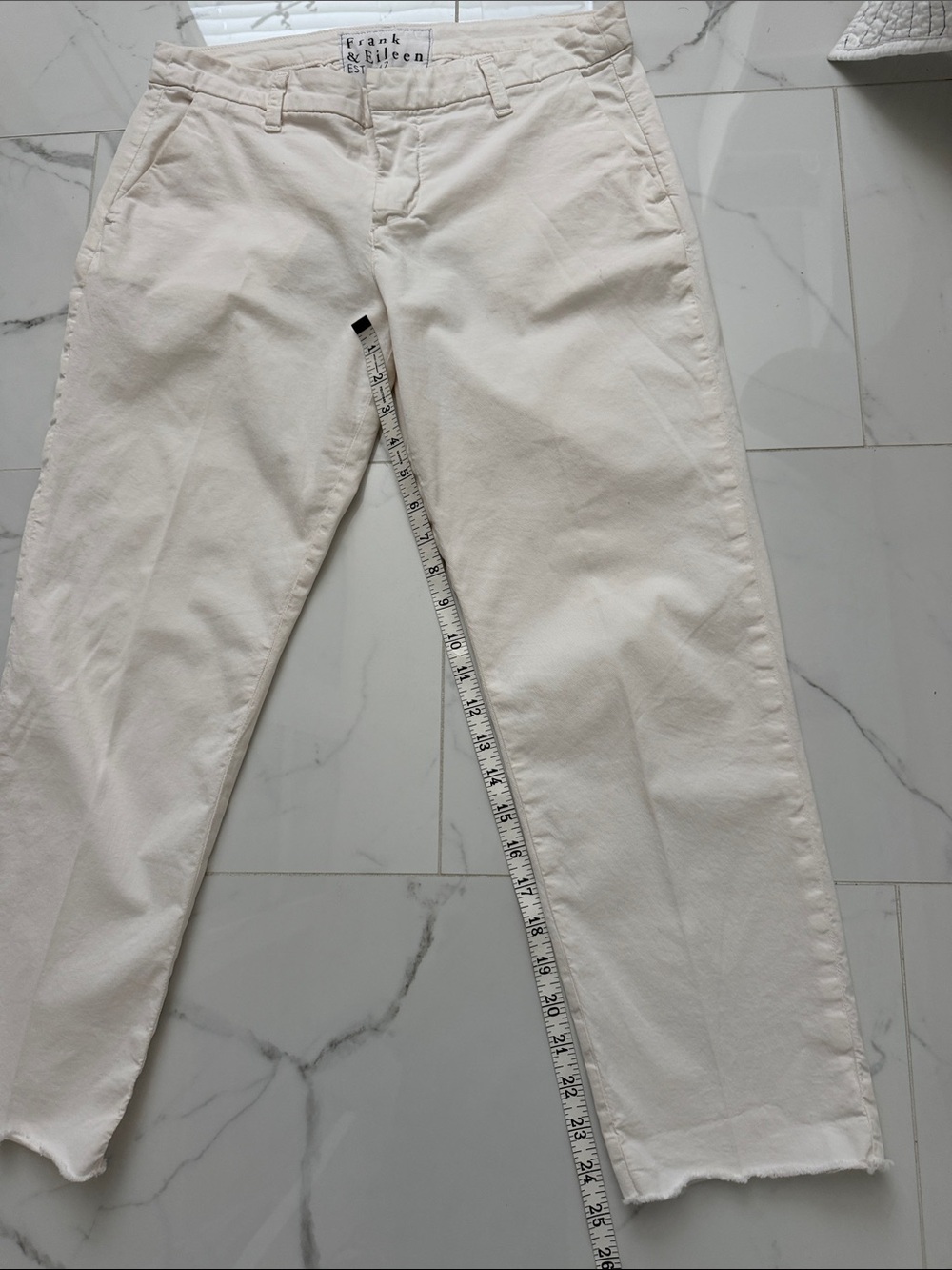 white Frank & Eileen Wicklow Italian Chino pants  relaxed,mid-rise straight leg